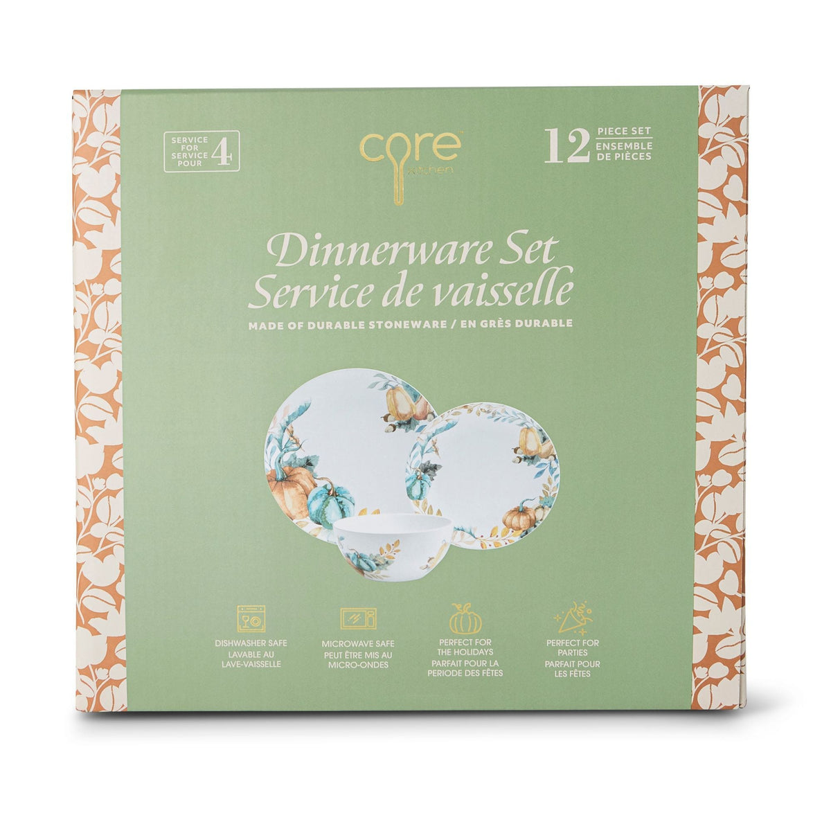 Core Home Lightweight Stoneware Harvest Dinnerware Set, Serves 4, 12-pc