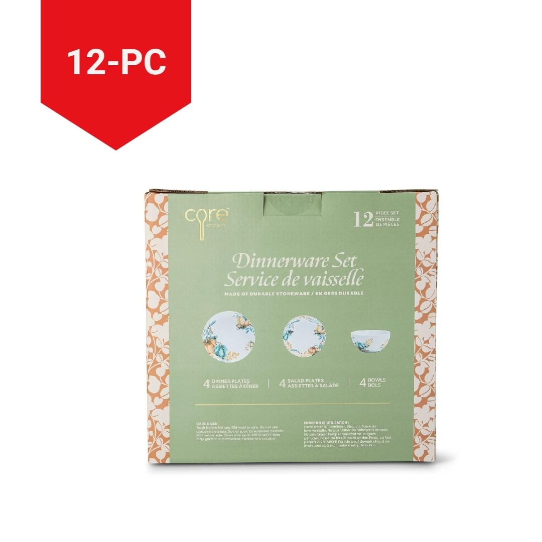 Core Home Lightweight Stoneware Harvest Dinnerware Set, Serves 4, 12-pc