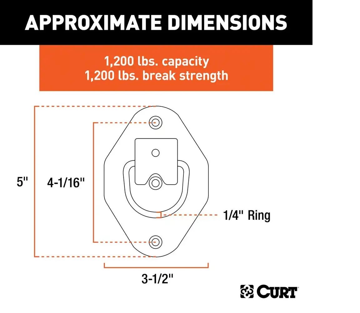 CURT 1-3/8-in x 1-7/8-in Recessed Tie-Down Ring (1200-lb, Clear Zinc)