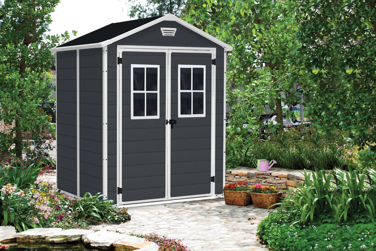 Keter Manor Resin Outdoor Storage Shed with Fixed Window, Grey, 6-ft x 5-ft