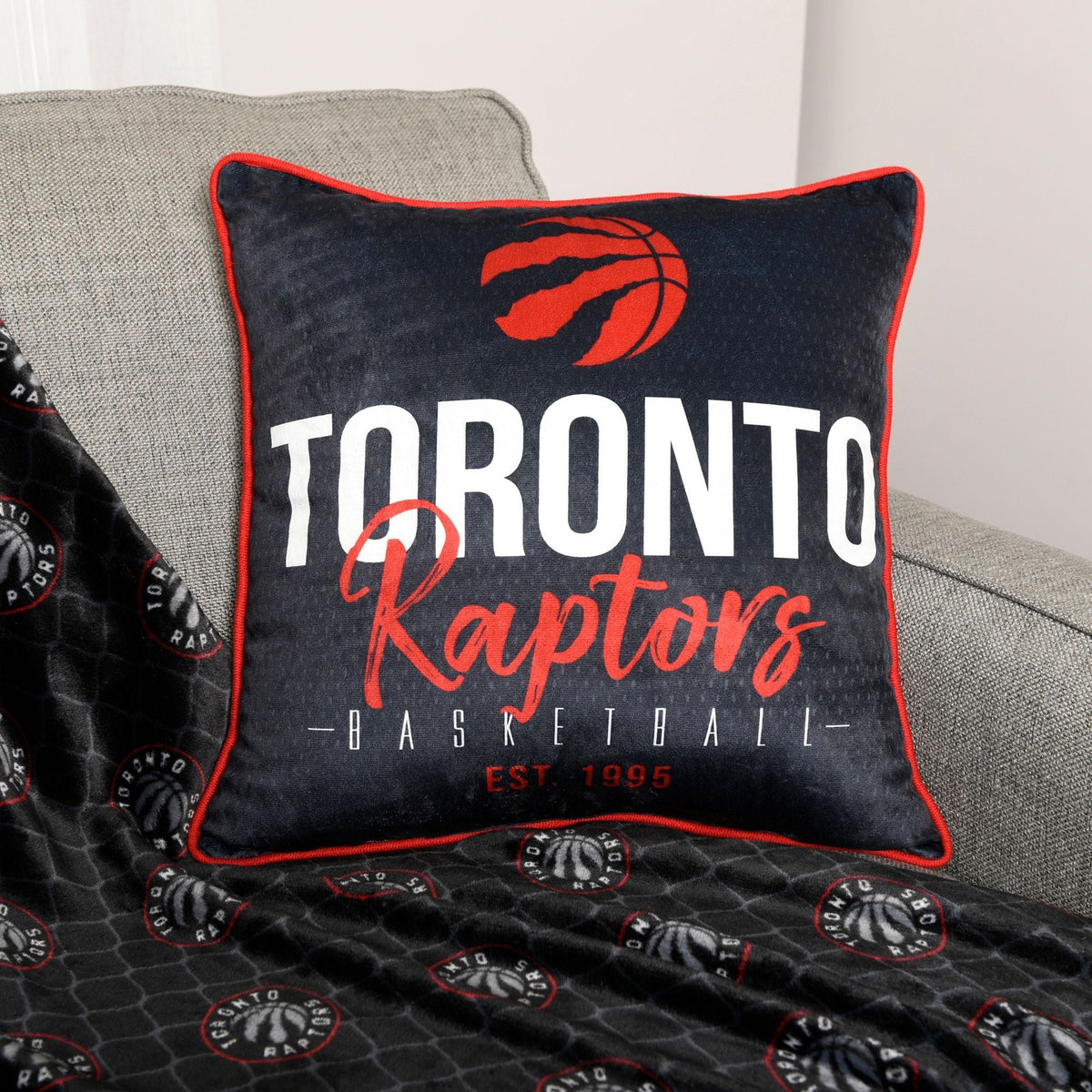 NBA Toronto Raptors Basketball Est. 1995 Décor Throw Pillow For Fans, Black, 18-in x 18-in