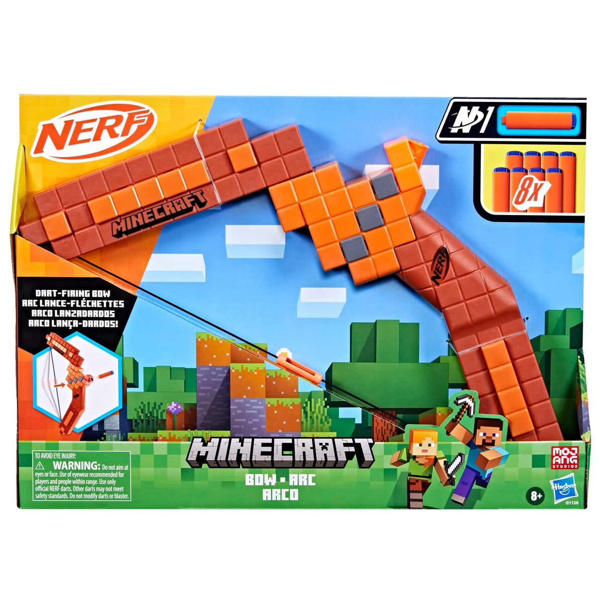 NERF Minecraft Bow Dart Blaster with Pull-Back Priming and 8 Darts