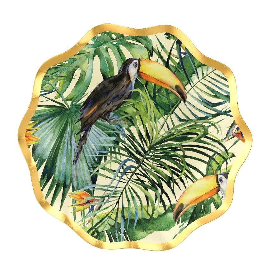 Sophistiplate Palm Spring Round Paper Disposable Appetizer Bowls, Green/Gold, 6.5-in, 8-pk, for Summer Party