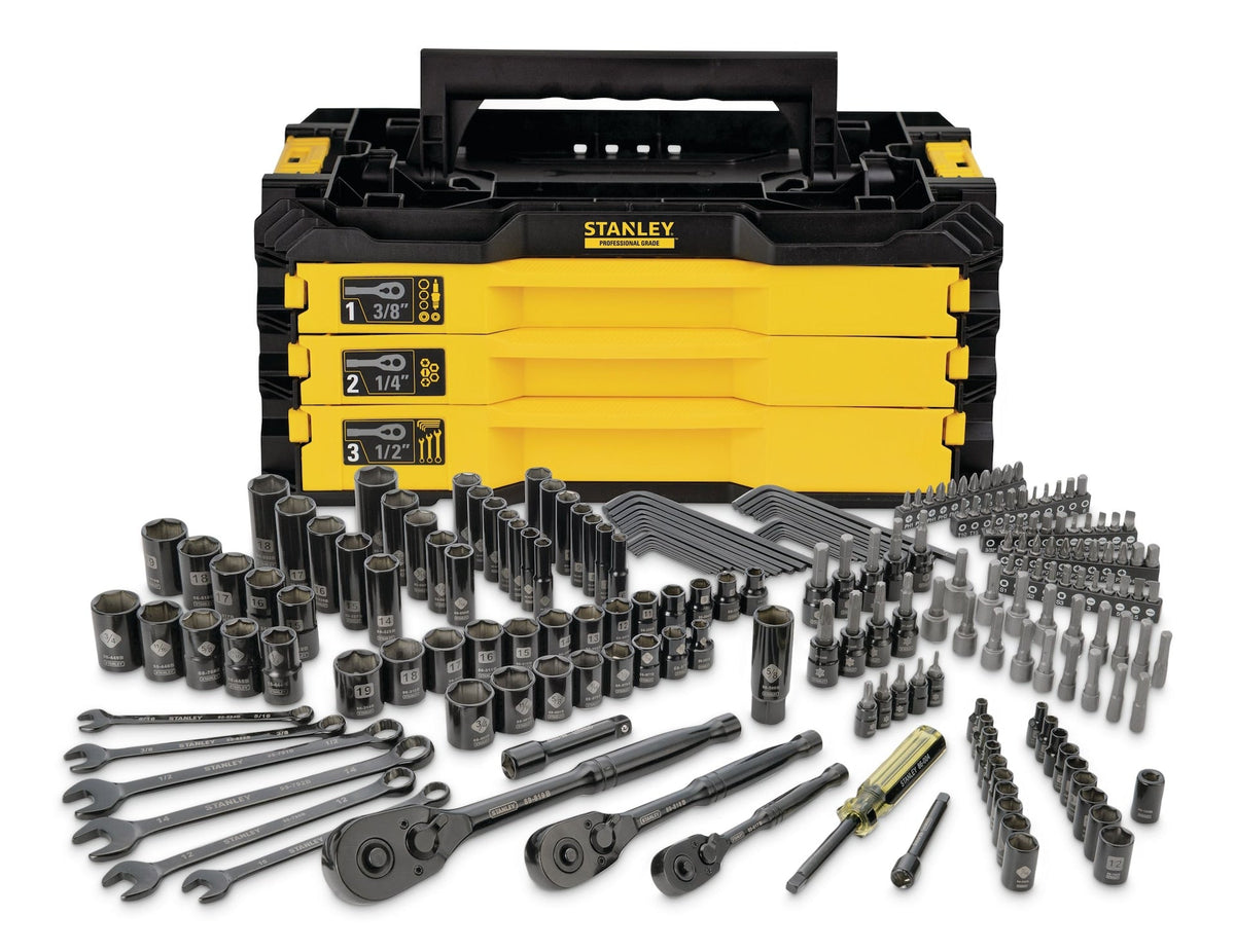 Stanley Professional Grade Black Chrome Socket Set, SAE/Metric, 203-pc