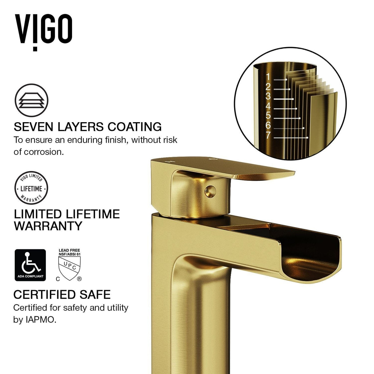 VIGO Amada Single Handle Vessel Sink Bathroom Faucet, Matte Brushed Gold