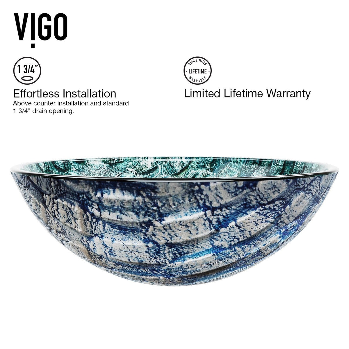 VIGO Glass Oceania Blue Bathroom Sink/Basin Set with Linus Faucet and Round Vessel