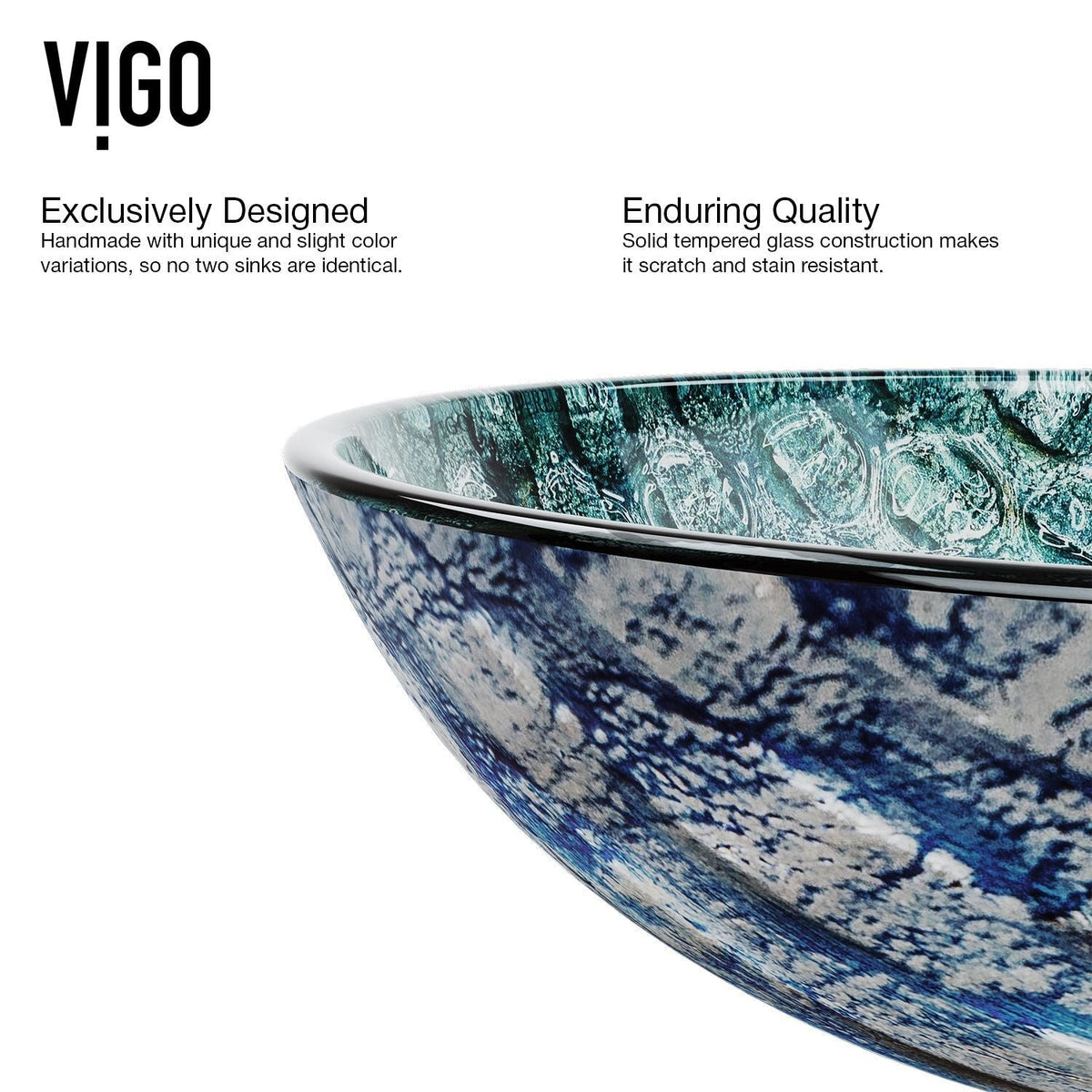 VIGO Glass Oceania Blue Bathroom Sink/Basin Set with Linus Faucet and Round Vessel