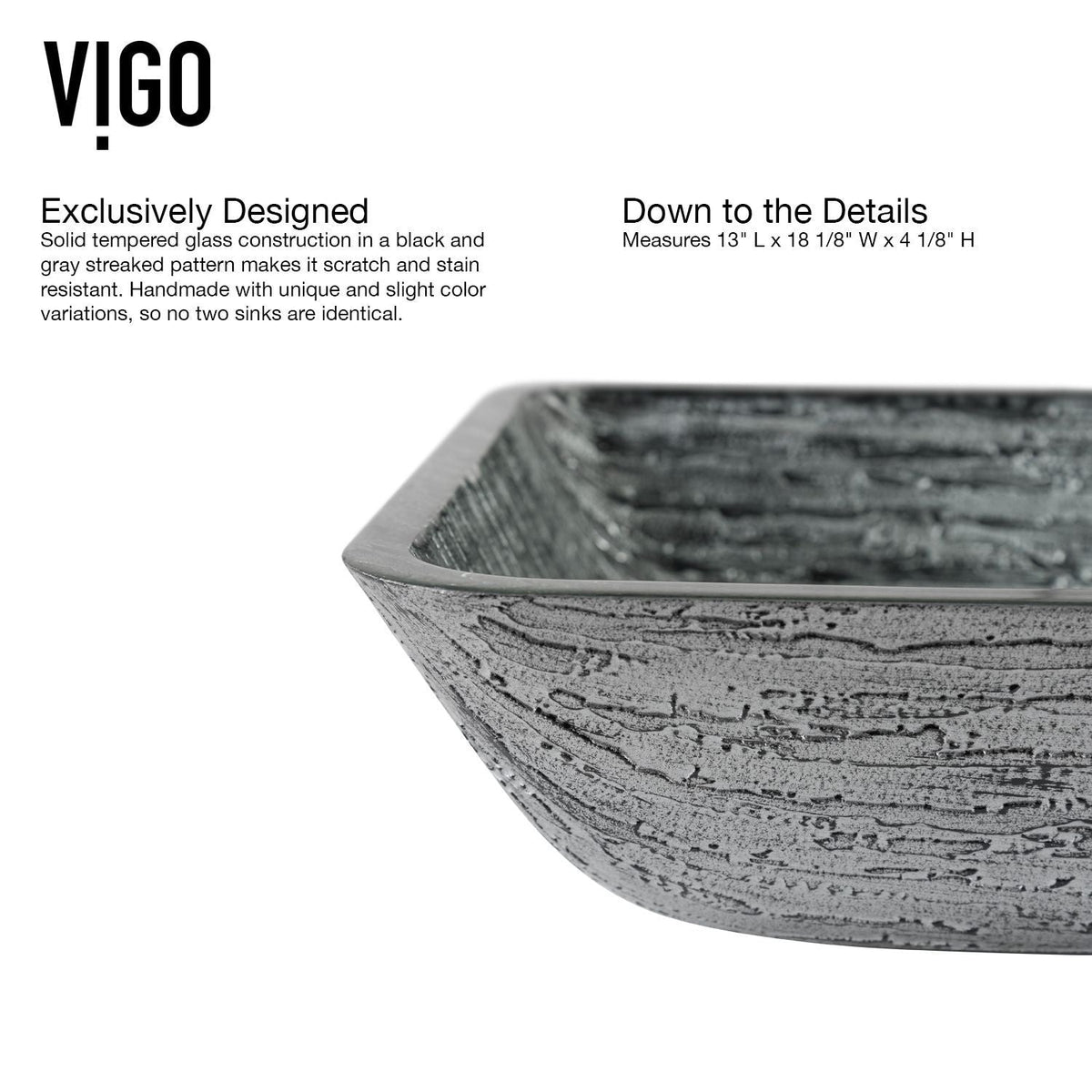 VIGO Glass Rectangular Vessel Bathroom Sink/Basin with Rounded Edges & Deep Bowl, Titanium