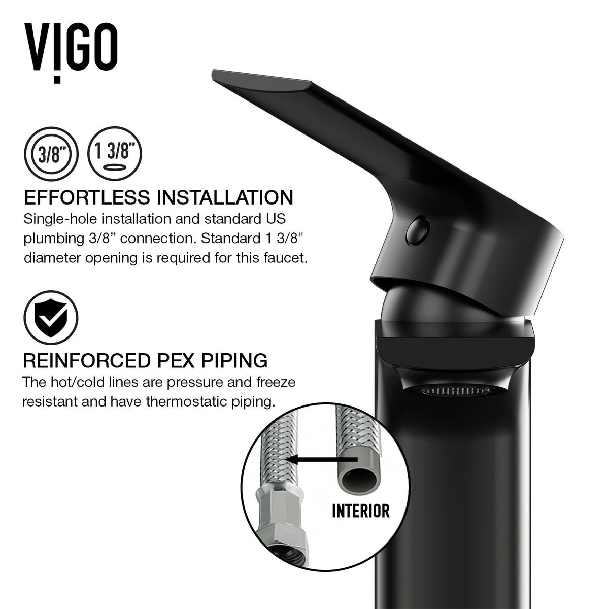 VIGO Norfolk Single Handle Vessel Bathroom Sink Faucet, WaterSense Certified, Matte Black