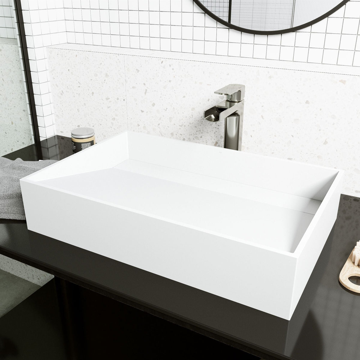VIGO Starr Modern MatteStone 23x15-in Deep White Bathroom Sink/Basin with Rectangular Vessel