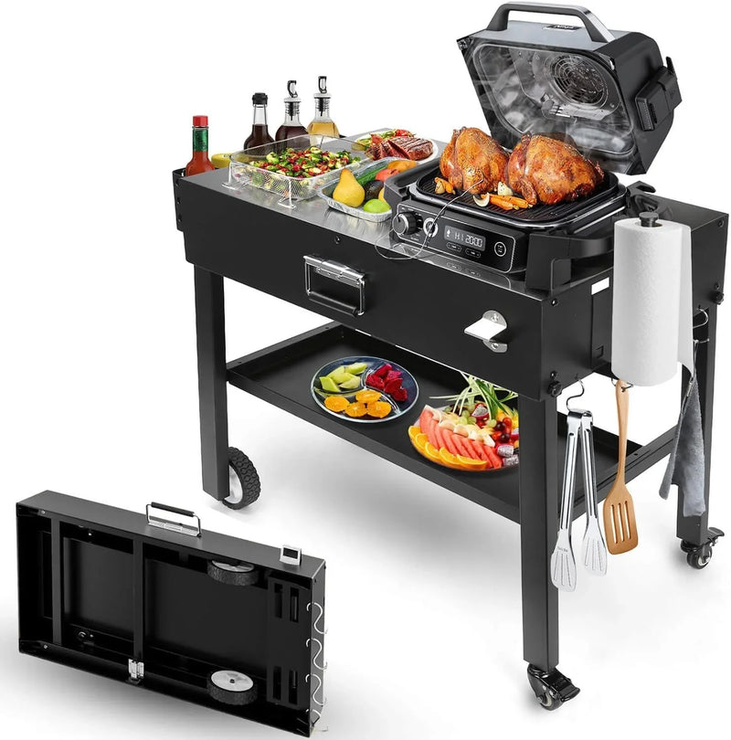 Foldable barbecue table cart, black stone portable frying pan, Weber, Onni pizza oven - Portable outdoor barbecue preparation table, equipped with a bag, very suitable for camping and tailgate events. N0
