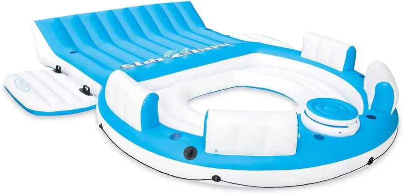 56299EP 145 x 125 x 20 Inch Splash N Chill Inflatable Lake and Pool Relaxation Island Lounger Seat for up to 7 Adults, Blue and White J2