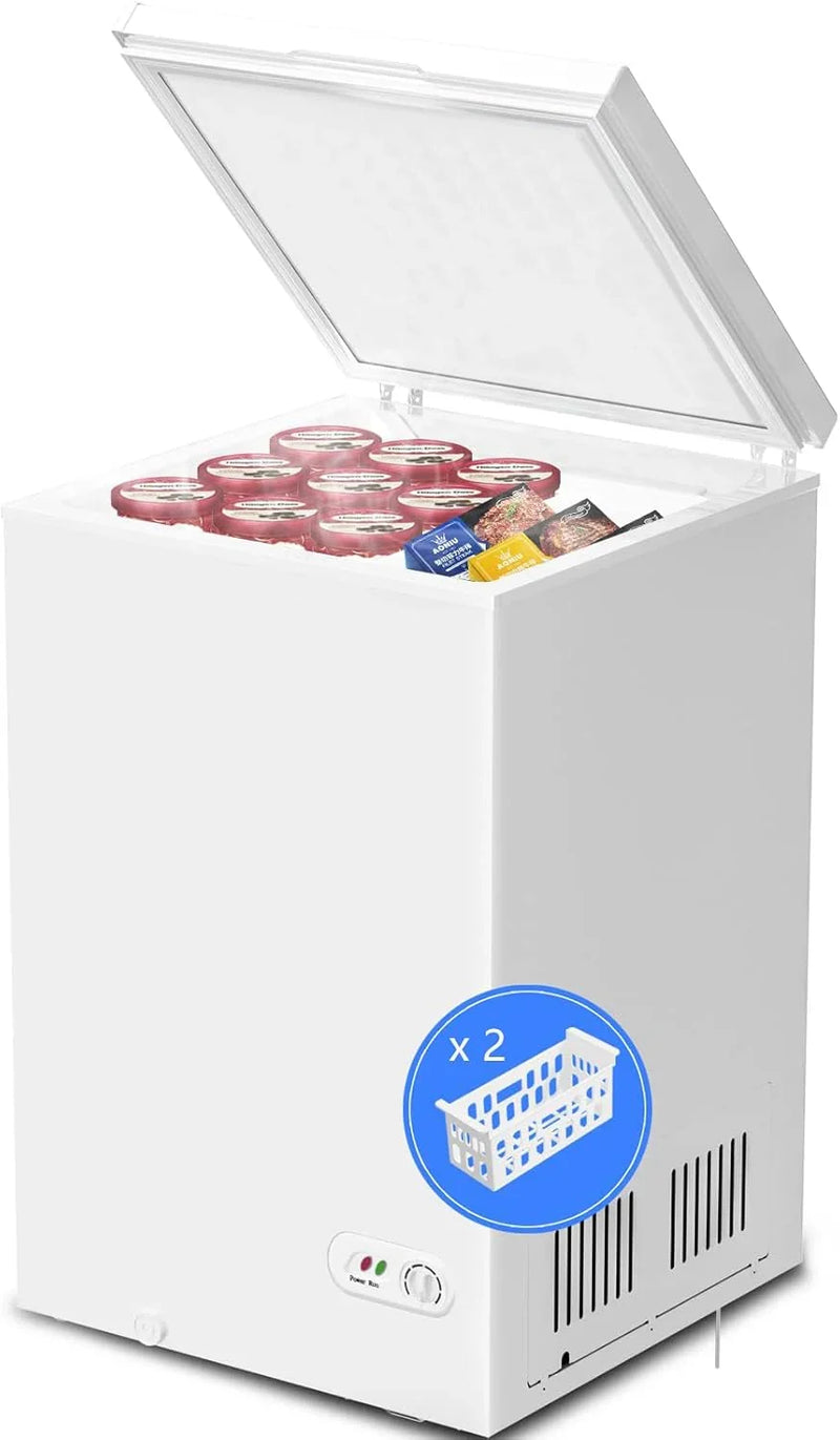 3.5 Cubic Feet Chest Freezer with 2 Removable Baskets Free Standing Top Open Door Compact Freezer with Adjustable Temperature for Home/Kitchen/Office/Bar (3.5 Cubic Feet, White) S5