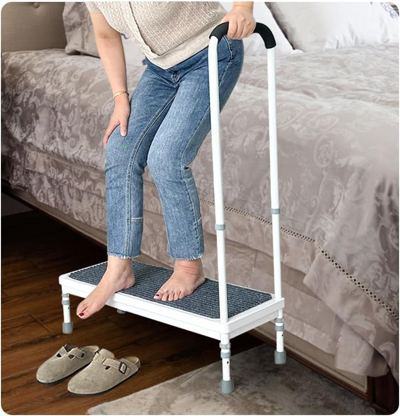 Mybow Bed Step Stool with Handle for High Beds, Adjustable 2 Step Stool, 31.5" Extra Wide & Heavy Duty Mobility Aid for Seniors, Post-Surgery Recovery, Pregnant Women, Medical Bedside Step V3