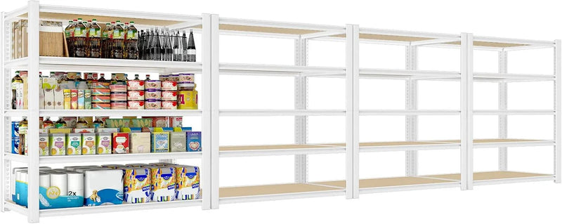 28-inch wide x 12-inch deep x 59-inch high closet storage rack - 5 layers of white metal connected shelves, adjustable heavy-duty garage shelves, practical shelf-style storage rack for kitchen storage, 4-piece set E3