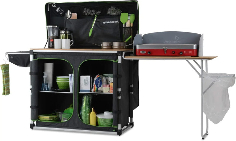 Outdoor camping kitchen system, convenient for cooking, cleaning, preparing camping meals, luxurious camping and essential camping items, large-sized "table magic" series V2