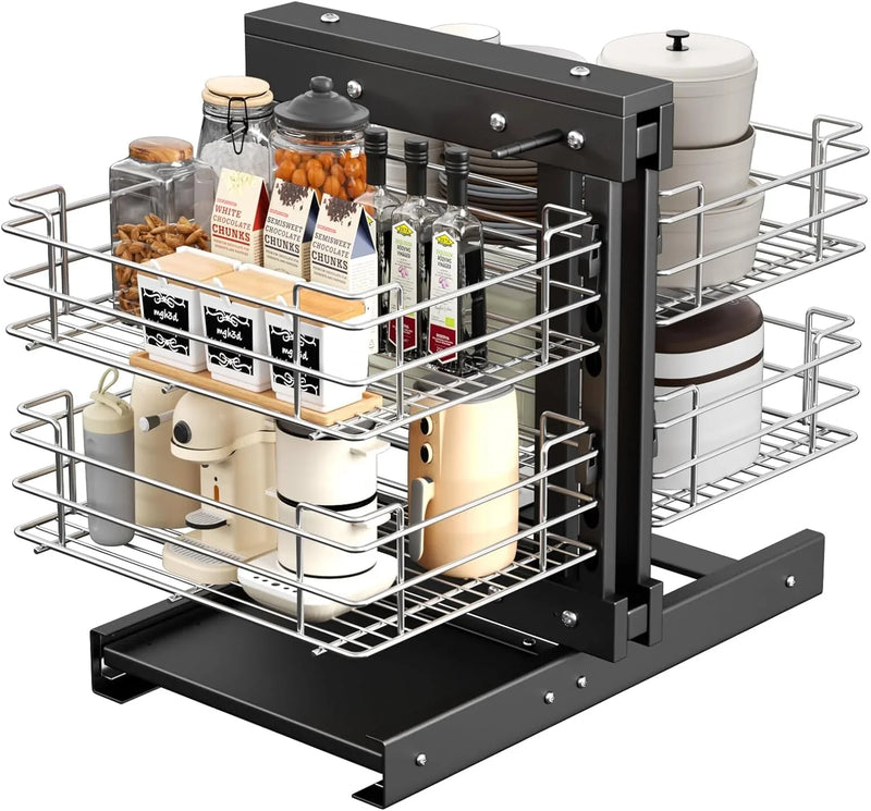 36" Blind Corner Pull Out Organizer,2 Tier 4 Shelf Kitchen Cabinet Organizer, Chrome Carbon Steel Storage Basket, Left Open & Right Open Compatible,for Blind Corner Kitchen or Bathroom Cabinet L5