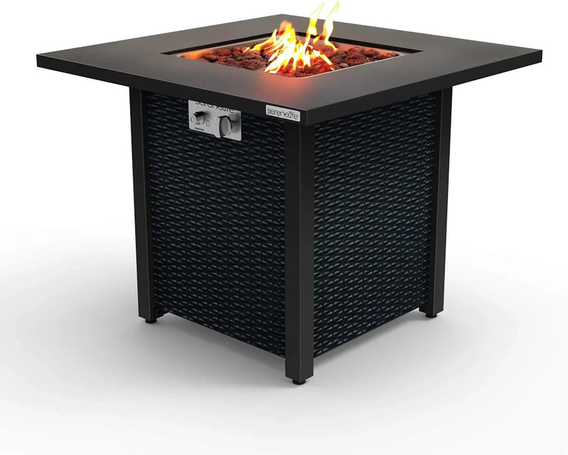 Propane fire pit table, 40,000 watt outdoor square gas fire pit, with lid, weather-resistant metal material, adjustable flame, rock melting set, highly suitable for use on decks, backyards and platforms (30 inches × 30 inches × 11 inches) O5