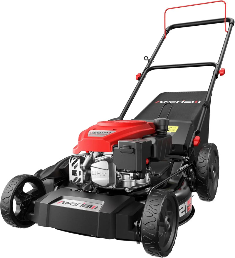21" Steel Deck Gas Lawn Mower, Heavy-Duty 3-in-1 Push Mower, 144cc 4-Stroke Engine, 6-Position Height Adjustment, Large 1.4 Bushel Grass Catcher, Durable & Efficient for Yard & Garden G8