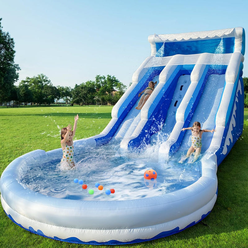 Large Inflatable Water Slide Swimming Pool Play Center, Commercial Grade Lightweight Premium Water Slide Bounce House 20.6x9.5x9.3Ft for Kids and Adults (with Blower) T4
