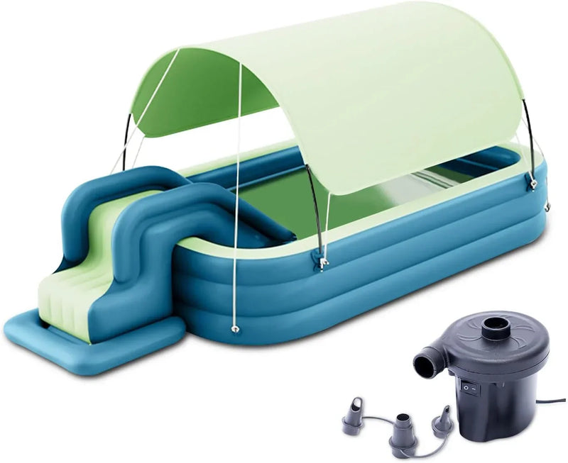Ergocar Inflatable Swimming Pool with Water Slide, Inflatable Slide Water Pool with Awning, Inflatable Mega Bouncy Castle Water Park, Swim Centre Pools for Backyard, Garden, Summer Water Party H5