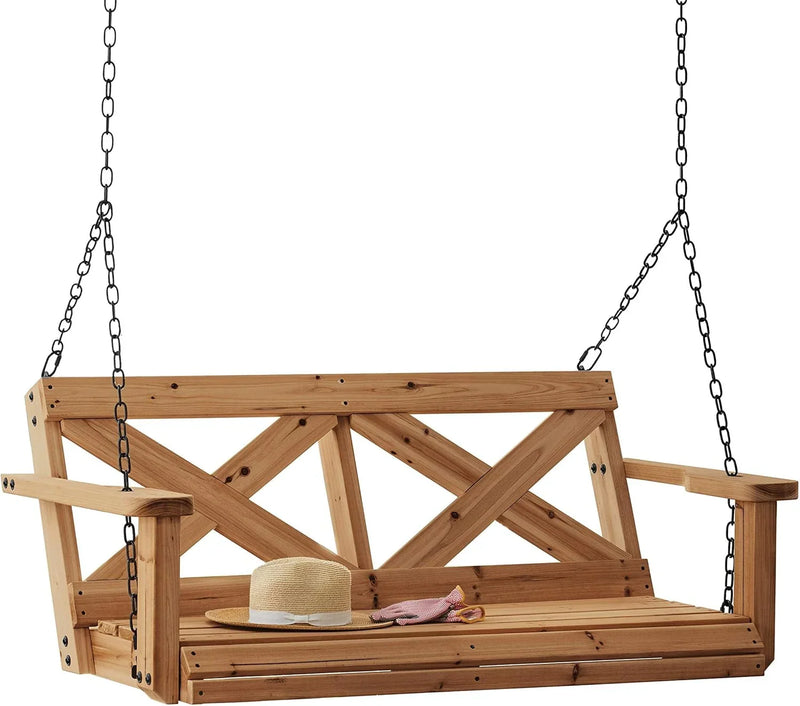 Backyard Discovery 55" Cedar Wood Farmhouse Outdoor Porch Swing Bench with Two-Person Seating, Durable Hanging Chains, Water-Resistant, Heavy-Duty 600 Lbs Weight Capacity for Patio, Deck, Garden E7