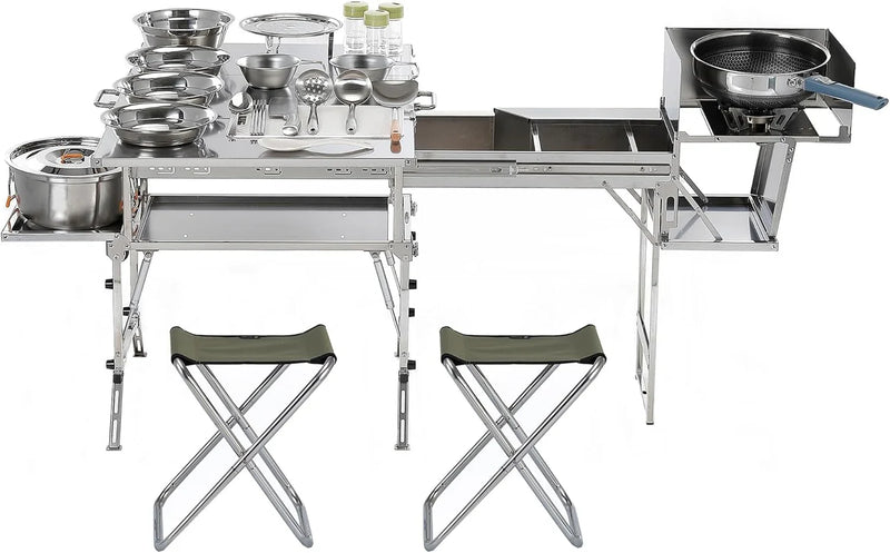 Portable Camping Table & Chairs Set – Foldable Outdoor Furniture with Storage Drawer for Picnics, Backyard & RV Travel A0
