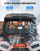 The glass windshield is equipped with 2 manual windshield wipers. It is scratch-resistant and wear-resistant. It is compatible with the 2019 - 2023 models of Arctic Cat RZR XP 1000 / RZR XP super sports vehicles. The front windshield has a ventilatio