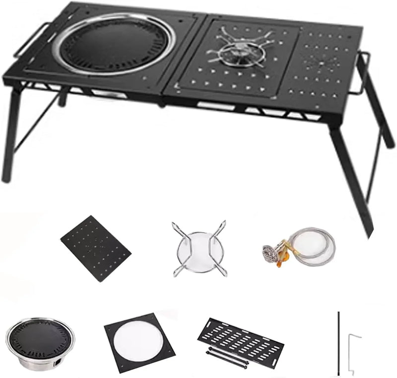 Folding Grill Table Metal Portable, Good Load-Bearing Capacity Items Can Be Hung on The Edge, Portable Camping Table, for Outdoor Picnic, BBQ, Cooking D7