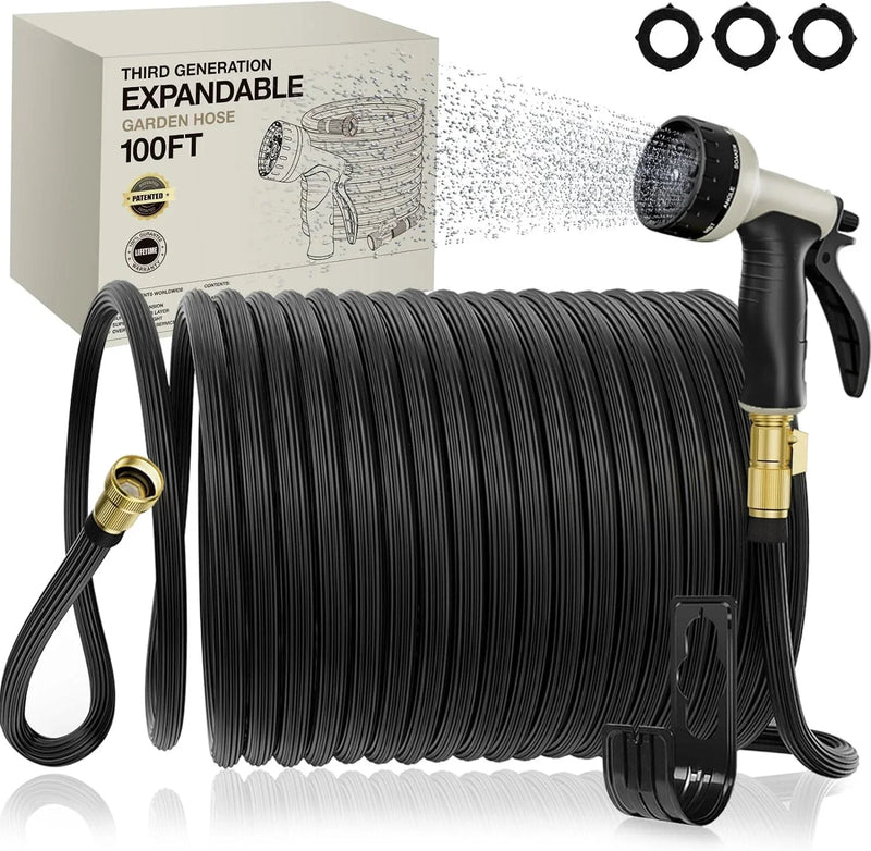 Expandable Garden Hose 100ft - New Patented Water Hose with 40 Layers of Innovative Nano Rubber O3