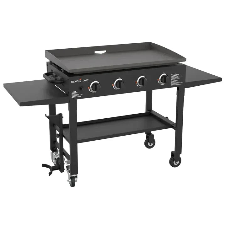 Blackstone 36 Inch Gas Griddle Cooking Station 4 Burner Flat Top Gas Grill Propane Fuelled Restaurant Grade Professional 36” Outdoor Griddle Station with Side Shelf (1554) W5