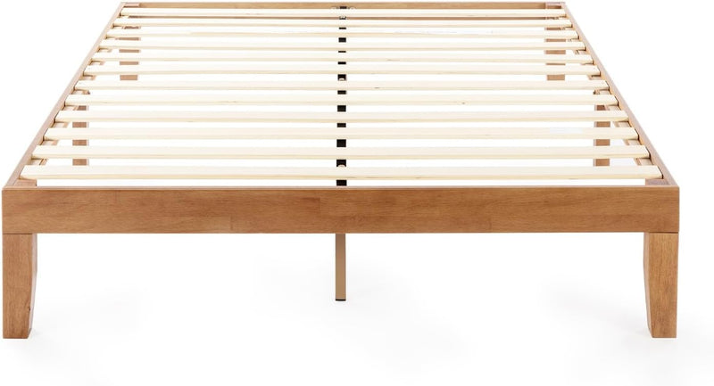 12" Classic Solid Wood Platform Bed Frame w/Wooden Slats (No Box Spring Needed), Natural, Queen Size C5
