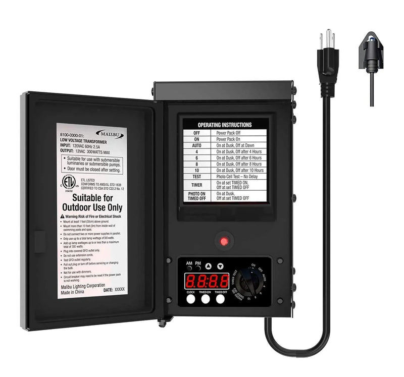 600W low-voltage transformer, outdoor landscape lighting transformer, 120V AC to 12V AC conversion, equipped with sensor and rain cover, suitable for garden LED lighting, spotlights, sidewalk lights J7