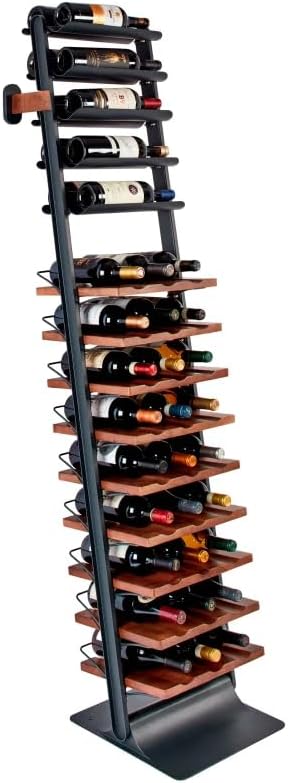Inclined trapezoidal wine rack - 37 wall-mounted wine storage display shelves - Mango wood and metal combined bar cabinet wine shelves - Modern kitchen and dining room decoration organizing furniture A5