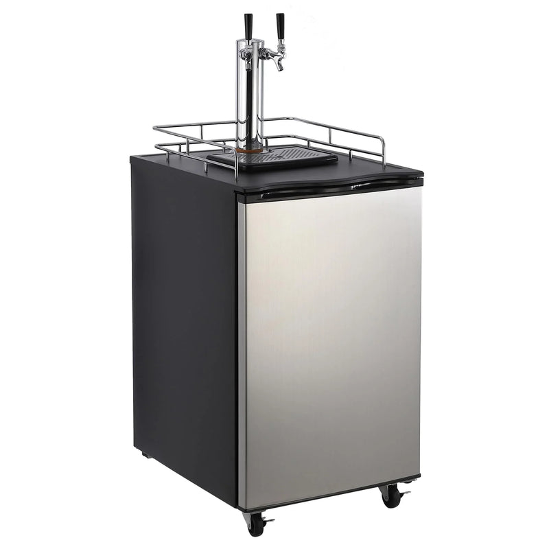 Beer Kegerator, Dual Tap Draft Beer Dispenser, Full Size Stainless Steel Keg Refrigerator With Drip Tray, CO2 Cylinder, 32°F- 50°F Temperature Control, 170L Y4