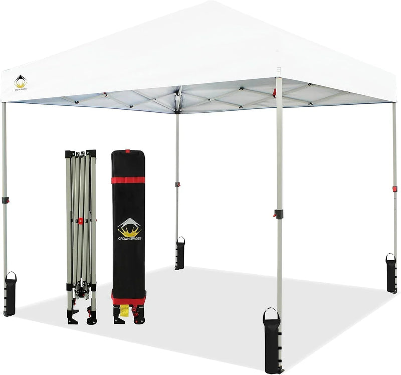 10x10 Pop Up Canopy - Beach Tent with One Push Setup - Easy Outdoor Sun Shade for Events, Parties, Camping - Gazebo with STO-N-Go Cover Bag, Silver Coated Top, White O1