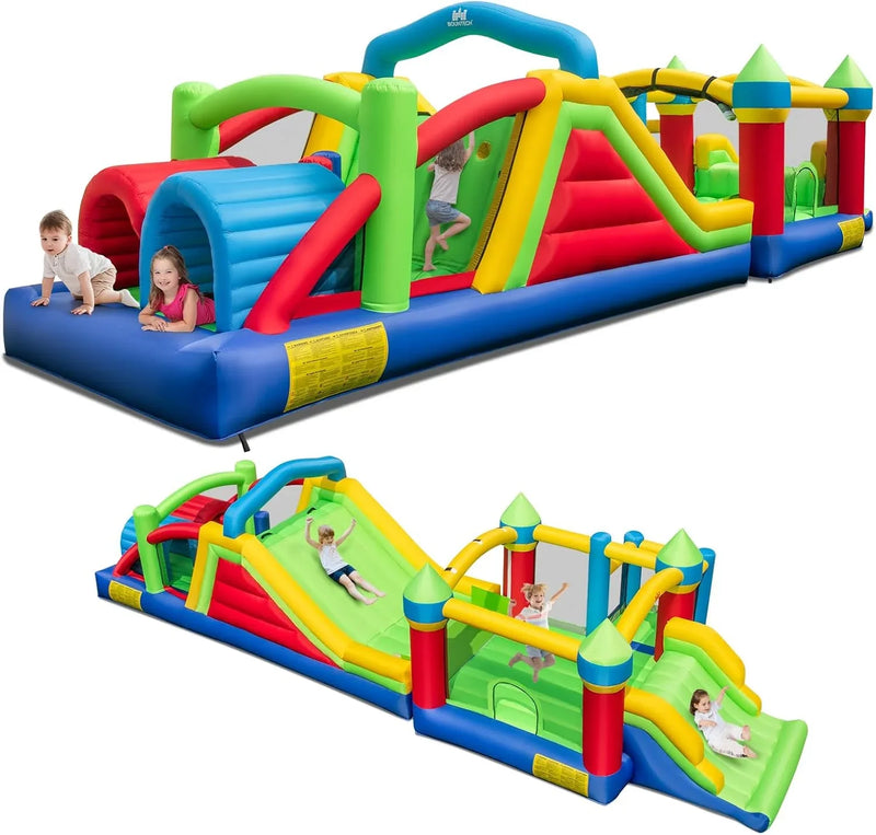 Inflatable Obstacle Course Bounce House, Kids Huge Sectional Bouncy Castle with Dual Slides, Tunnels, Bounce Area, Climbing, Obstacles, Playhouse for Kids Indoor Outdoor Birthday Party Gift N2