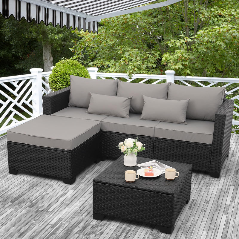 3 Pieces Patio Furniture Set with Ottoman and Outdoor Storage Table W3