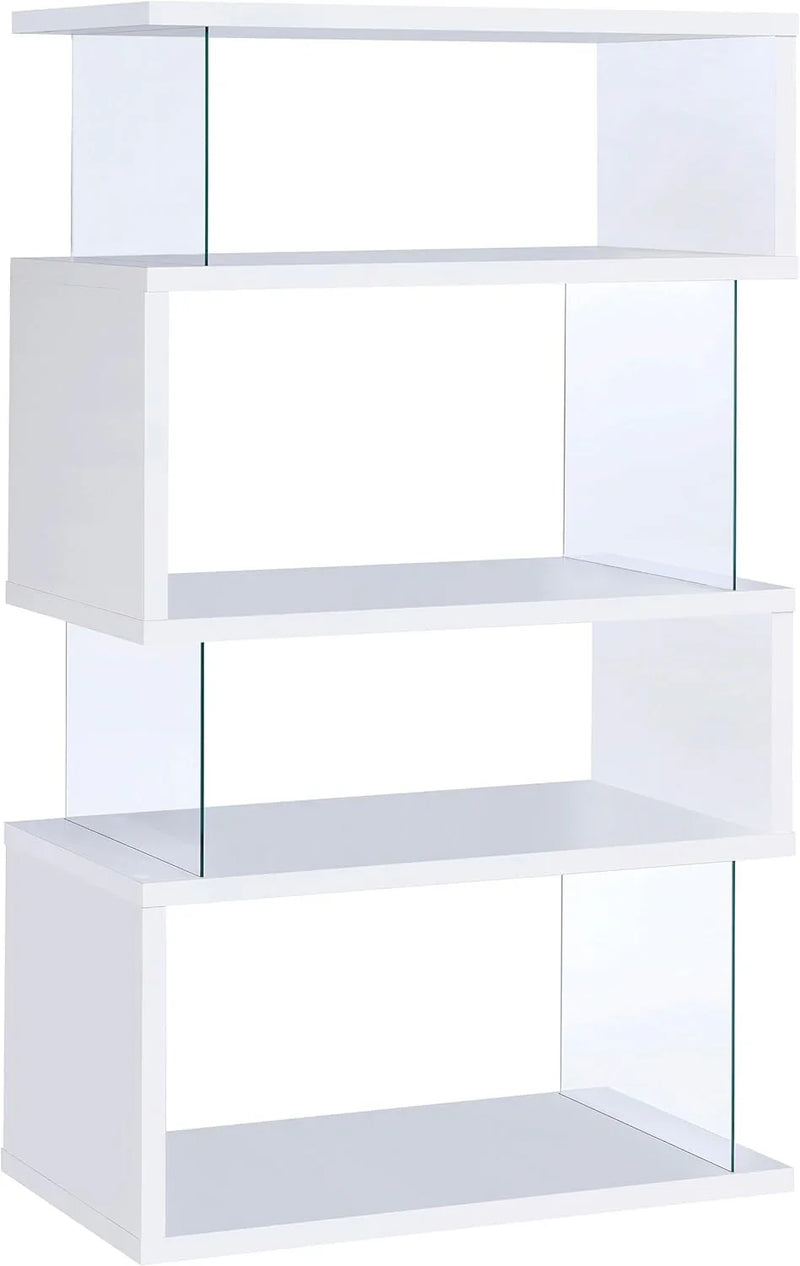 Home products company Amelier 63-inch 4-layer glass panel bookshelf in brown pine color L4
