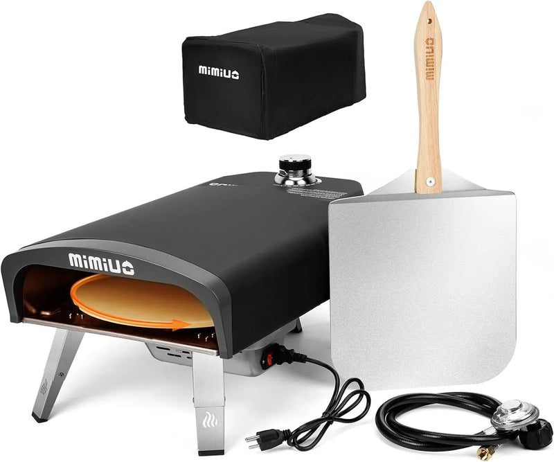 Outdoor gas pizza oven, portable propane pizza grill, equipped with an automatic rotation system and pizza stone G6