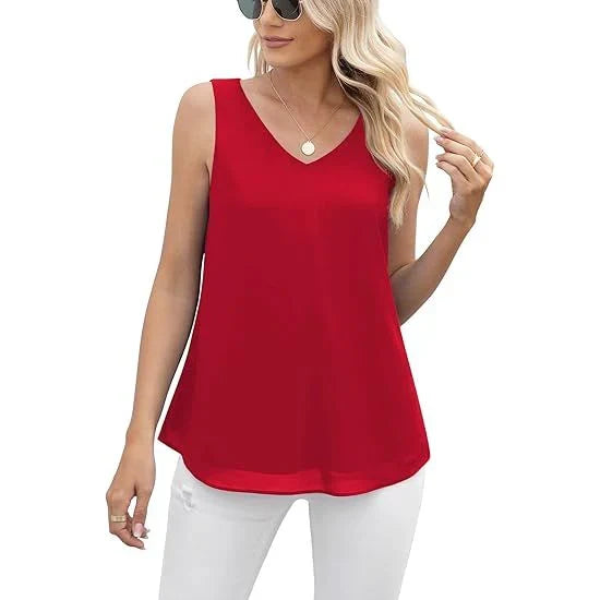 Women's Summer Sleeveless Chiffon Casual Tops J7