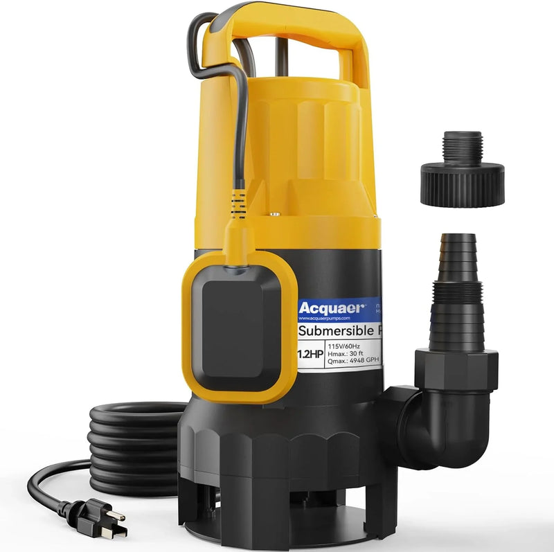 3/4HP Submersible Sewage Effluent Pump, Cast Iron, 115V 6400 GPH Automatic Tethered Float Switch, Sump Pump for Sump Basin, Basement, Residential Sewage, 2'' NPT Discharge I5