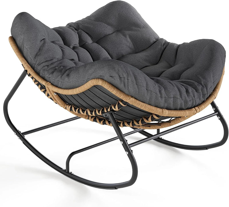Outdoor swaying egg chair, indoor Papasan chair, rattan rocking chair, modern royal-style bedroom, living room, porch, garden, lawn chair - blue version F2