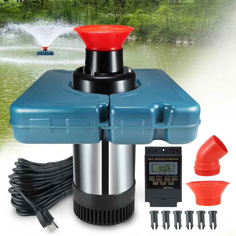 Pool fountain aerator, F2-2 type, 1 horsepower, 750 watts, 110 volts, stainless steel floating fountain, equipped with 100 feet power cord, suitable for fountain waterfalls pumps and hydraulic systems in small and large ponds and lakes. F5