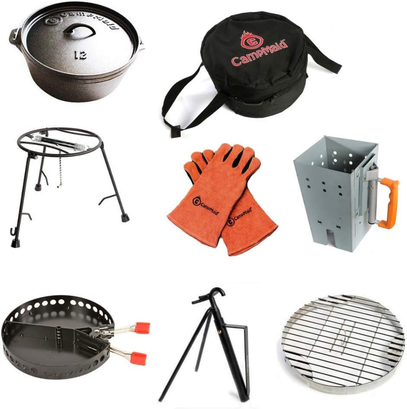 Outdoor Cooking Set - Dutch Oven and Tools Set - Charcoal Holder & Cast Iron Grill Accessories - Camping Grill Set - Outdoor Cooking Essentials - Camp Kitchen Equipment - (8 Piece Set) X8