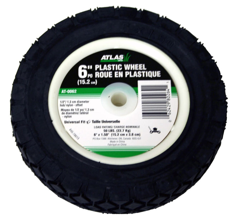 Atlas Lawn Mower Replacement Wheel, Wide Tread, 6-in x 1.5-in Q6