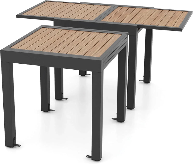 Extensible outdoor dining table, patio table, all-weather aluminum frame, large rectangular lawn backyard garden terrace dining table, suitable for 4 to 6 people, dark gray (dark gray, slatted tabletop) G5