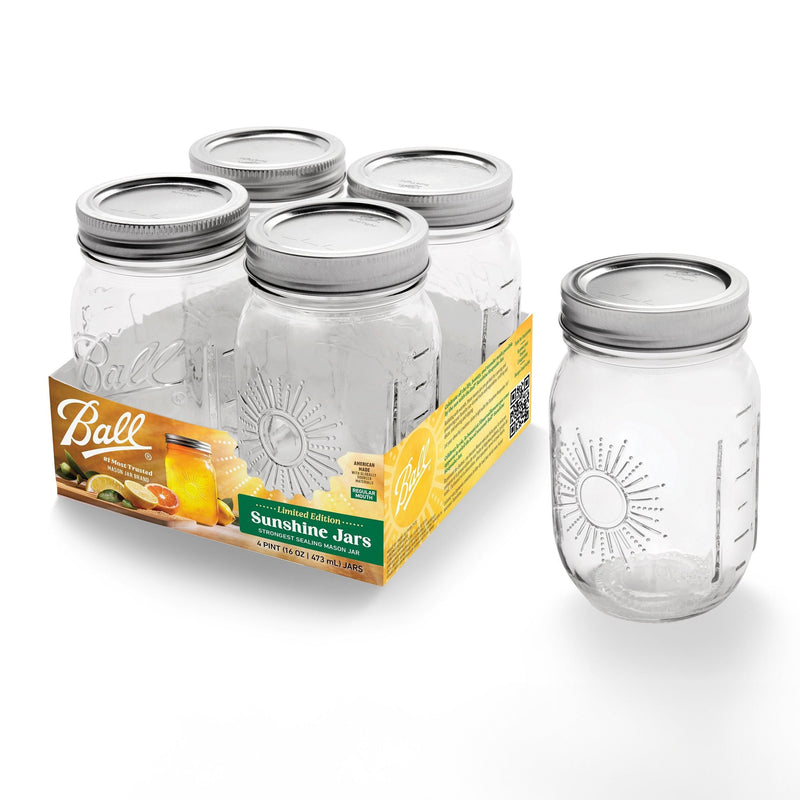 Ball Regular Mouth Sunshine Glass Mason Jar, 16-oz/473-mL, 4-pk J0
