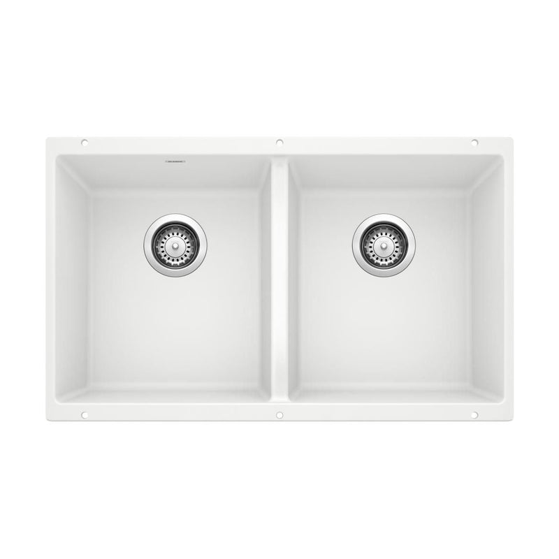 Blanco Precis SILGRANIT 29-in 50/50 Double Bowl Undermount Kitchen Sink, White P7