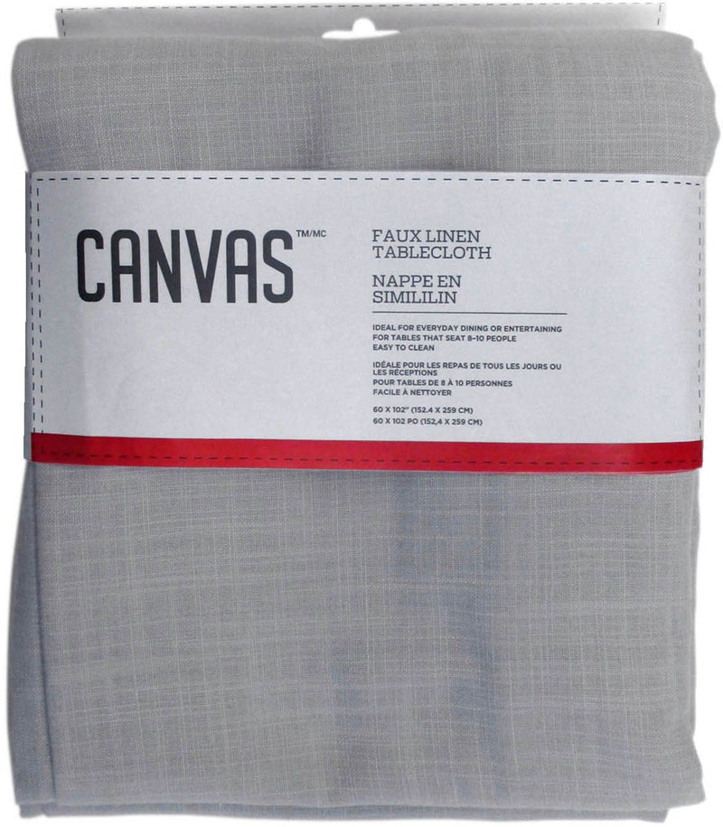 CANVAS Faux Linen Rectangle Tablecloth, 60-in x 102-in, Light Grey K4